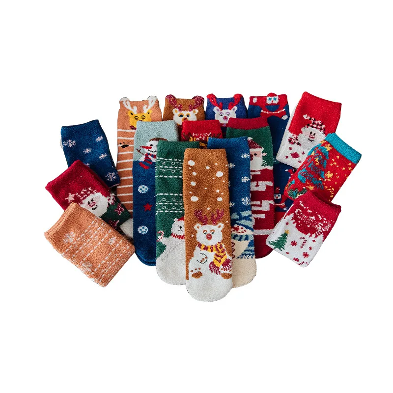 2023 New Design Christmas Socks for Women Coral Fleece Warm Winter Cozy Socks Christmas Gift Holiday Socks
