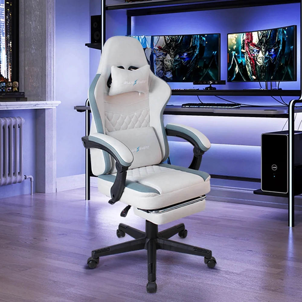 Wholesale high quality computer fabric white gaming chair racing gamer chair with footrest