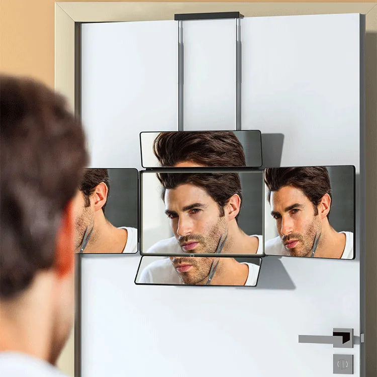 5 Way Mirror for Hair Cutting With LED Light Portable 360 Trifold Barber Self Cut Mirror with Height Adjustable Hooks