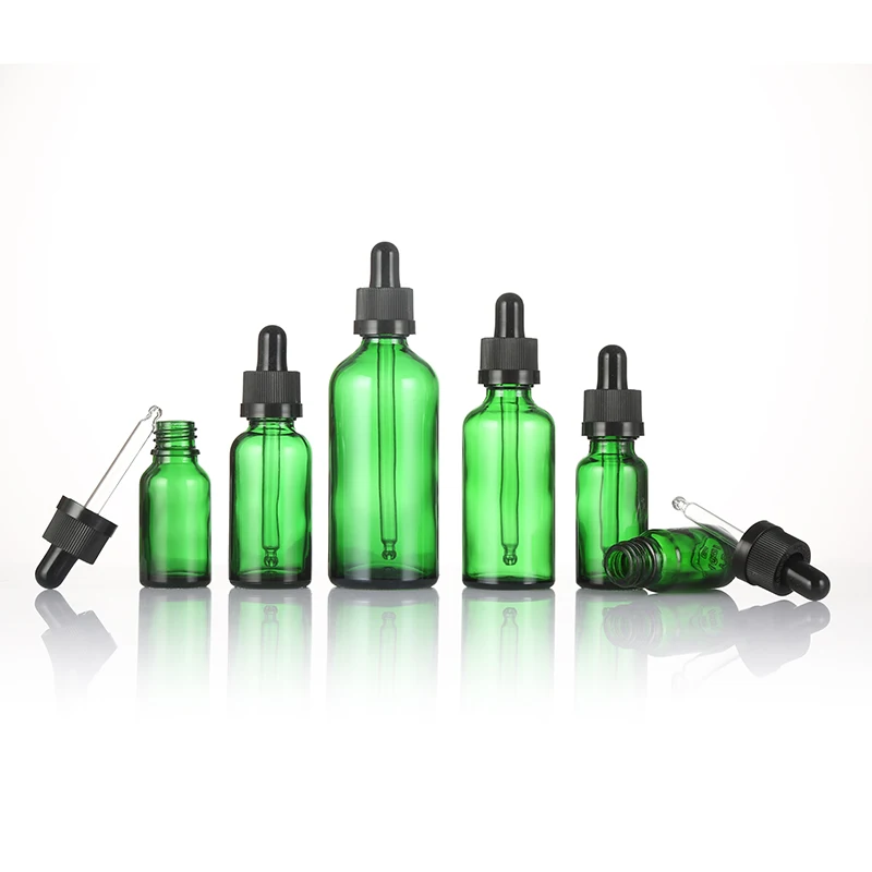 Wholesale Dropper Custom Design Screen Printing Transparent Green Glass Essenti Oil Dropper Bottle
