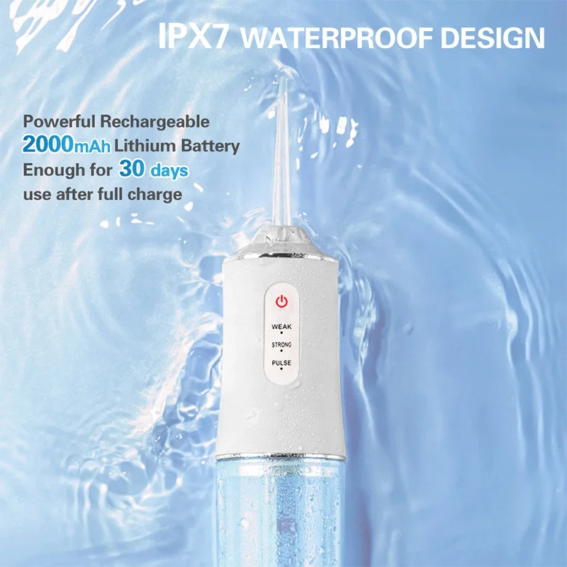 2021 Cordless Dental Electronic Teeth Oral Water Flosser with Big Water Tank USB Rechargeable 3 Mode IPX7 Waterproof