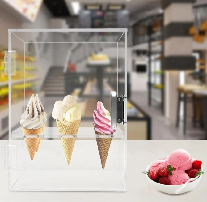 Transparent 9-Hole Acrylic Sushi Stand Metal Storage Display Holder for Waffle Hand Rolls Ice Cream Cones for Dessert Shops