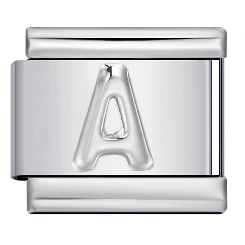 New Design Fashion High Quality Sliver Color 26 English Letters A-Z DIY Stainless Steel Bracelet Anklet Necklace Italian Charms