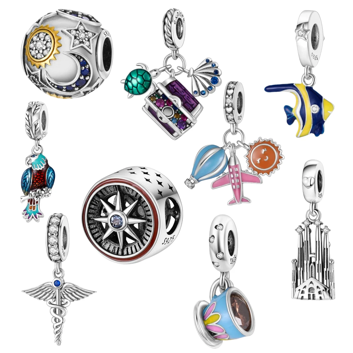 New 925 Sterling Silver Charm Fit Original Brand Turtle Eagle Coffee Aircraft Bead Pendant Bracelet Women Jewelry Diy Dangle