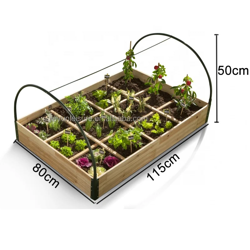 Jaalex Wholesale Outdoor Wooden Raised Garden Bed Planter Box With PVC Greenhouse Cover For Flowers Vegetables