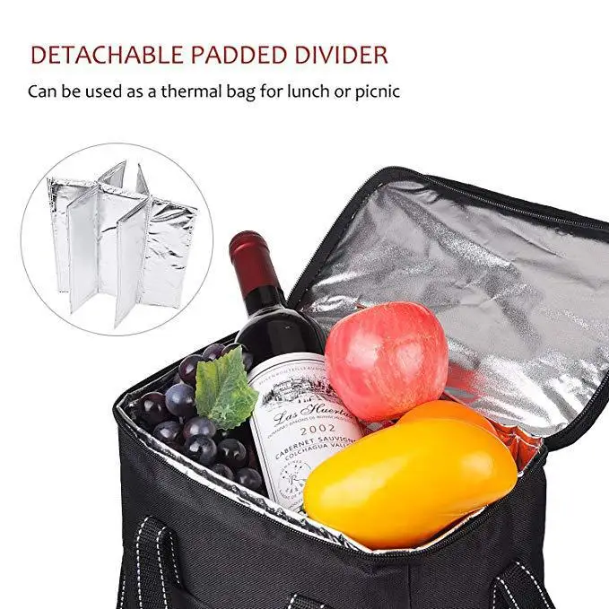 Custom Logo Oxford 6 Bottle Wine Insulated Cooler Bag Leakproof Thermal Travel Food Bag With Handles