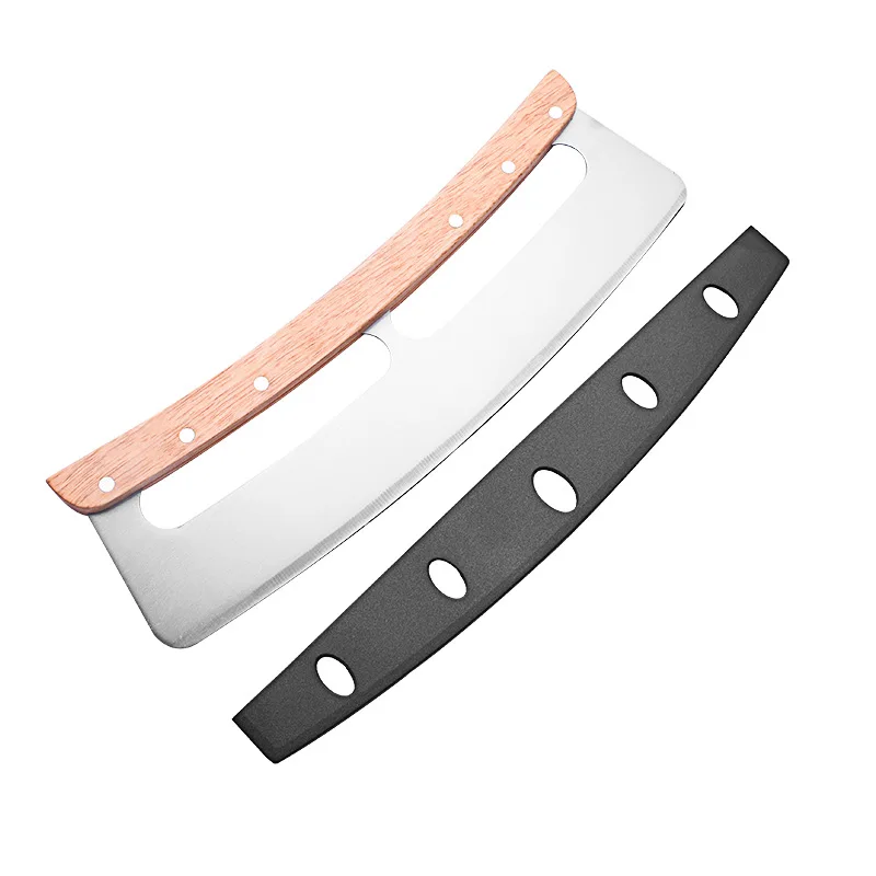 Pizza cutter Wooden handle machete stainless steel pizza cutter semi round dough cutter Baking tools pizza shaker