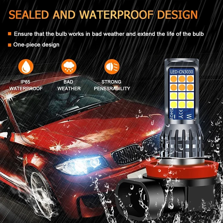 Dual Color LED Car Headlight Bulb H11 Fog Driving Light 24smd 3030 Auto accessories Lighting system DRL lamp