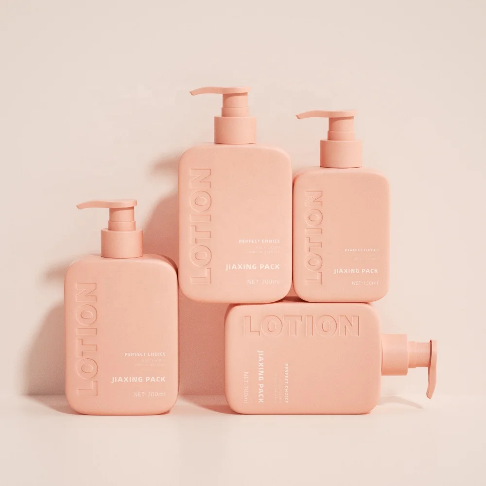 OEM ODM Custom 150ml 300ml Recyclable Hdpe Plastic Body Lotion Pump Bottle Cosmetics Square Shaped Unique Lotion Bottles Luxury