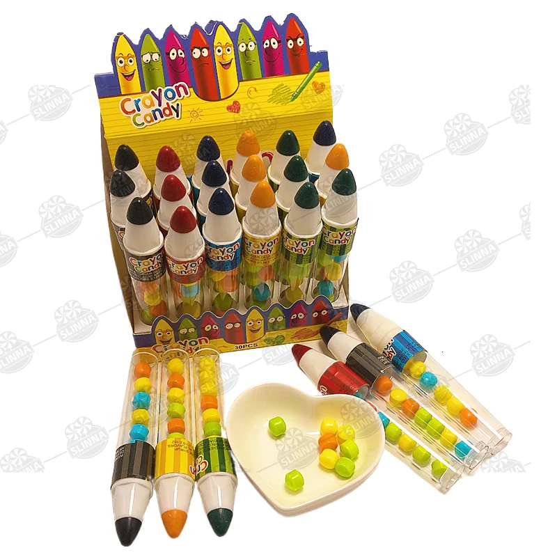 China funny fruity flavor crayon candy toys halal box packaging paintbrush playful toy fruity tablet candy cartoon candy toys