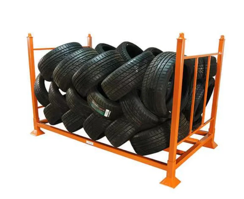 Portable heavy duty foldable stackable truck tire storage rack