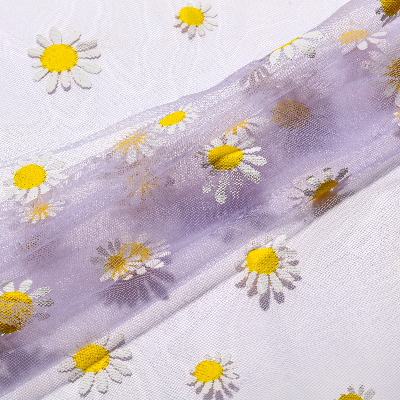 Colored sunflower mesh printing fabric yellow and white printing tulle fabric by the yards for tutu skirt decoration
