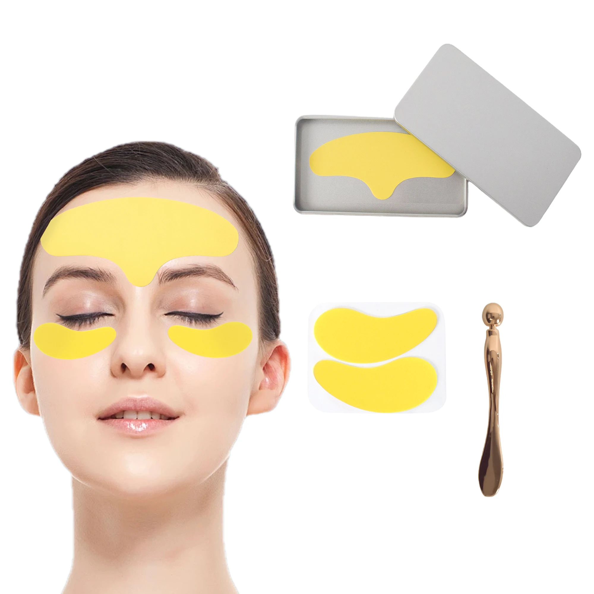 Reusable Silicone Forever Use Under Eye Patches With Metal Plastic Eye Cream Applicator Rectangle Tin Box