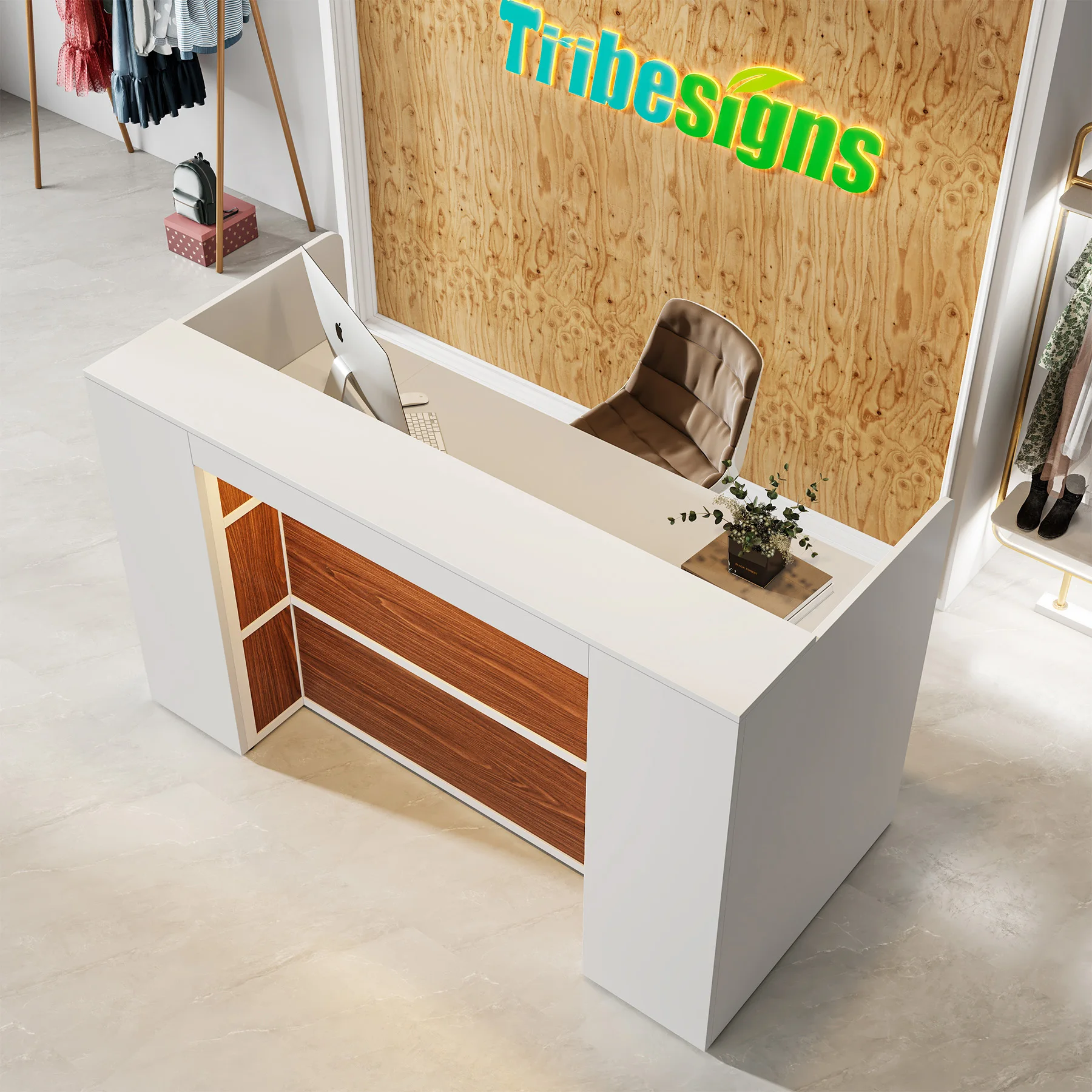 Tribesigns  Beauty Salon Front Desk Reception Counter  with LED Lights