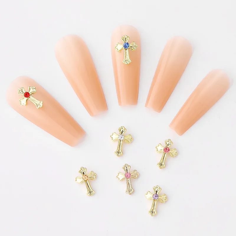 Luxury Punk Cross Diamond Stone Alloy Jewelry 3D Nail Accessories Jewelry Decoration Charm