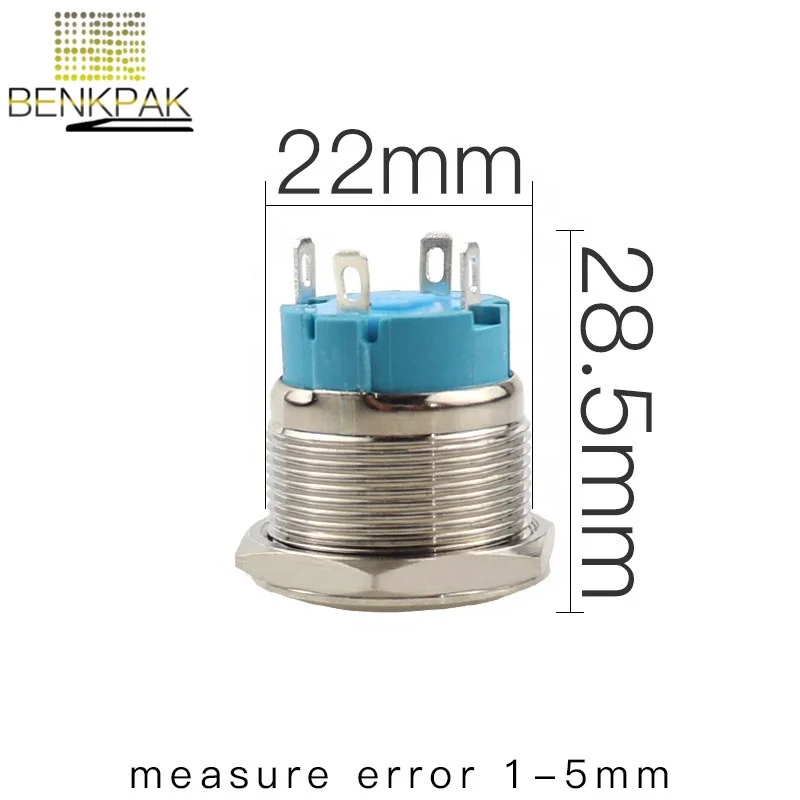 22mm metal push button switch 1NO led switch light 3V 5V 6V 12V 24V 220V momentary 4pins waterproof