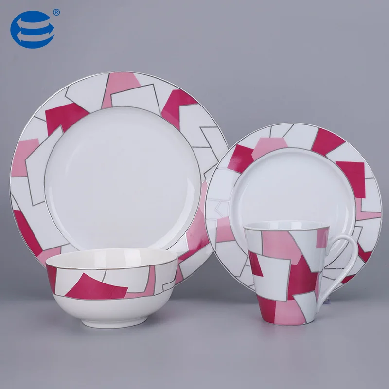 European Coffee Cup Porcelain Tableware Ceramic Set Pink Dinner Set 30pcs Luxury Fine Dinnerware Set