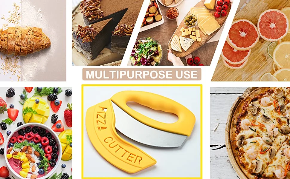 Multi Functional Mezzaluna Pizza Cutter With Protective Cover