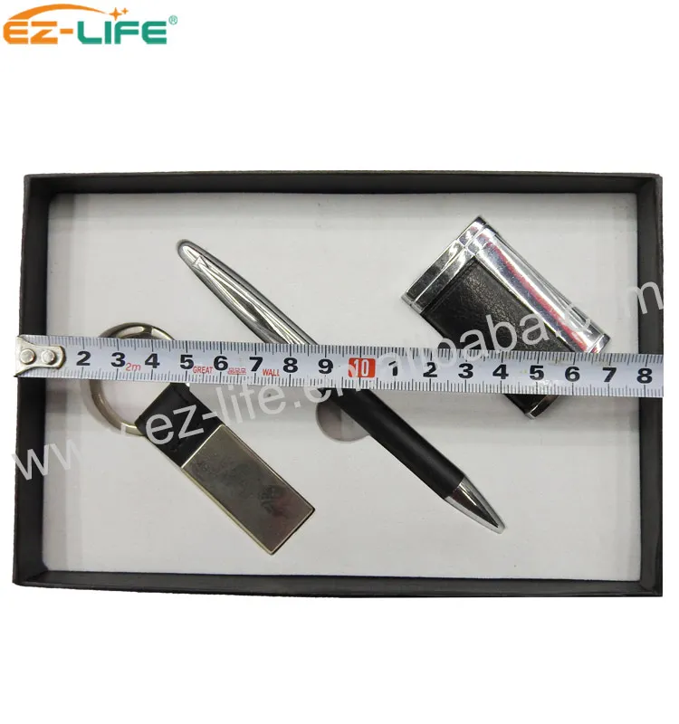 Promotional Luxury Gift Set Lighter Metal Key Ring Chain Business Pen Logo