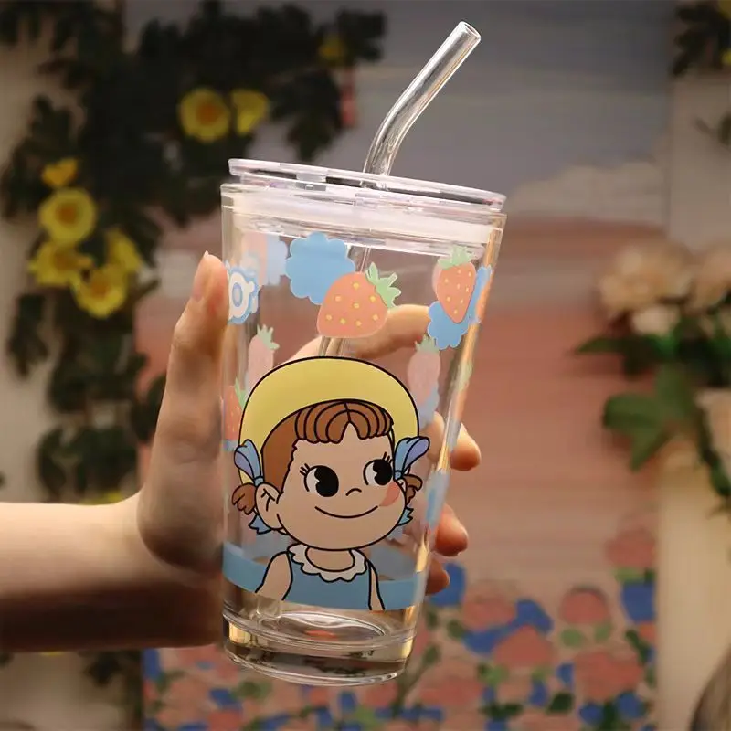 Girls Heart Milk Straw Glass Cup No Two Beverages Juice Cup Cartoon Picture with Lid Coffee Cup