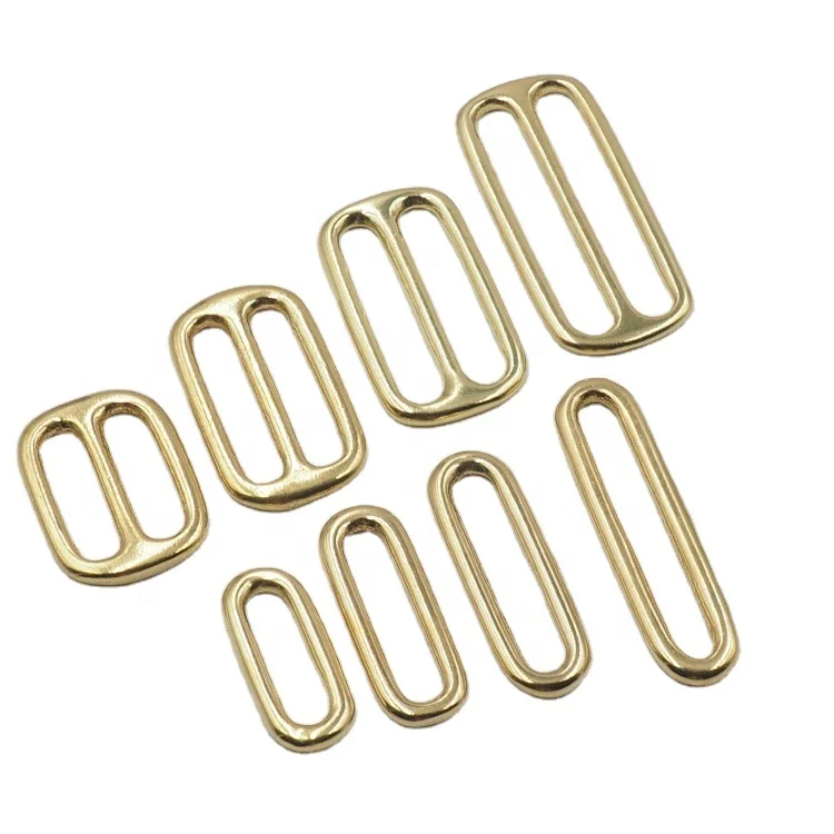 Solid Brass Tri-Glide buckle Rectangle/Square Adjustable Tri-ring Buckle for Bag Shoulder Strap Belt Webbing Slider Buckle