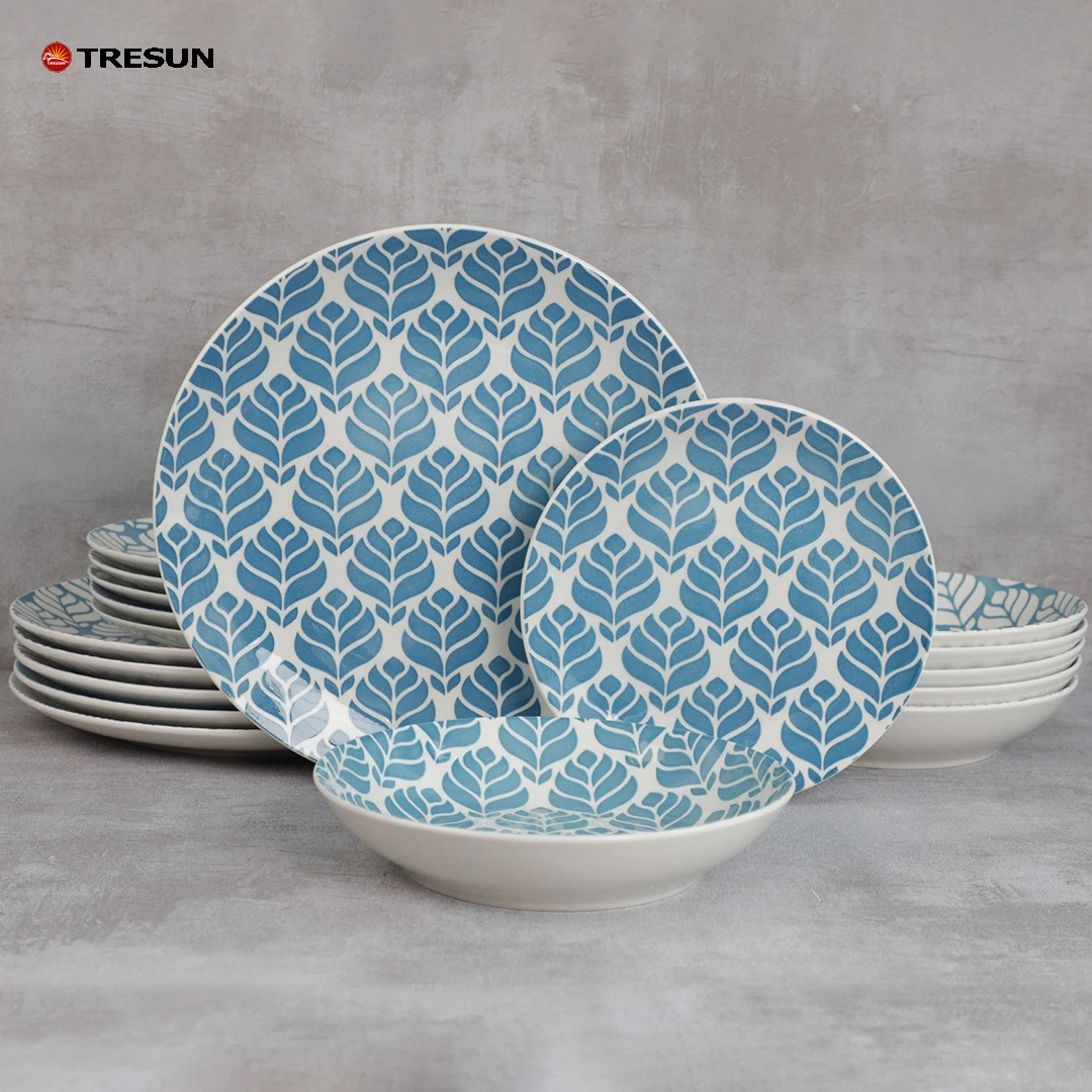 factory price modern nordic western blue ceramic gift box 18 piece pcs porcelain dinnerware dinner set service for 6 people