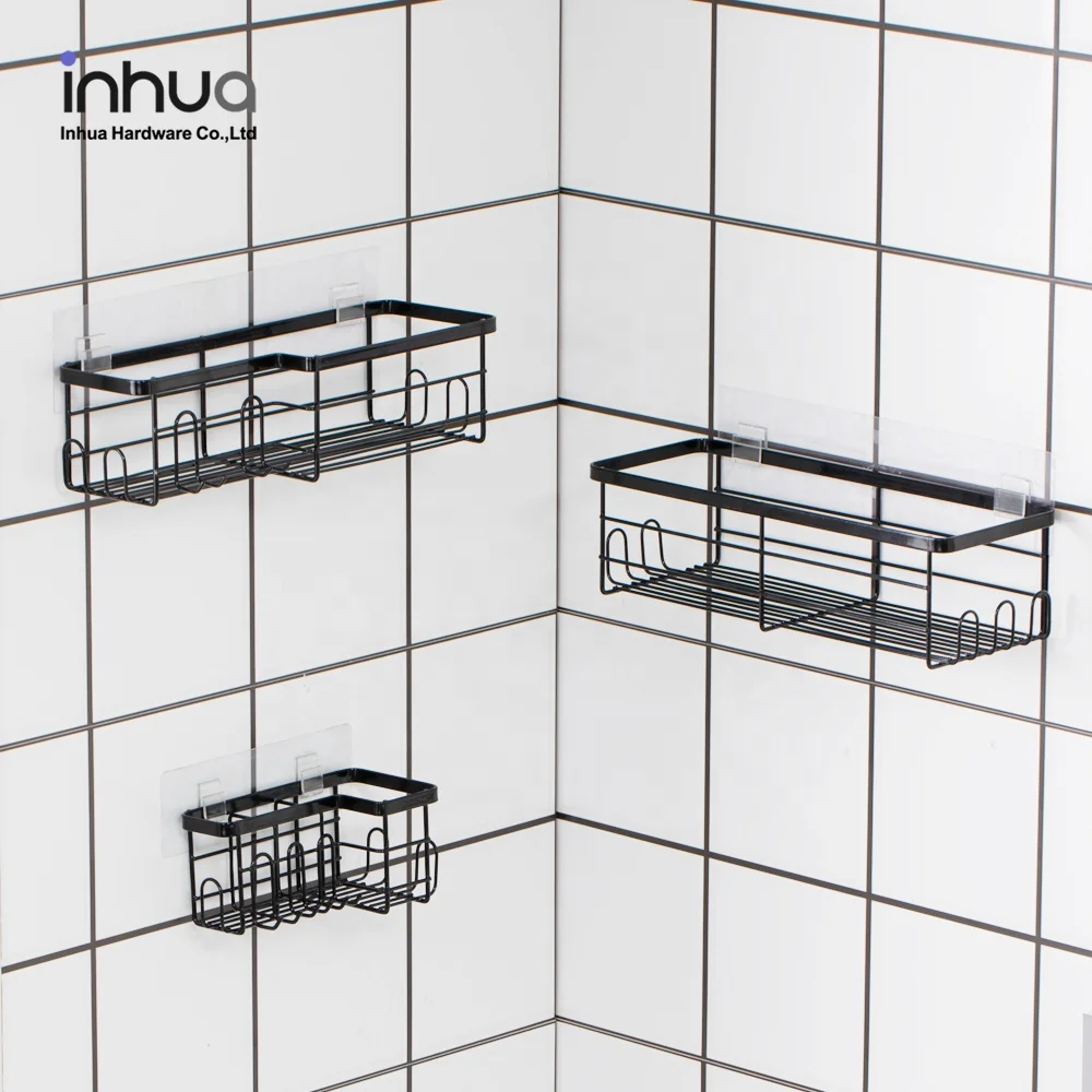 Bathroom Organizer Rack Wall Mounted Rustproof No Drilling Shower Storage Holder with 3 Sets Shower Caddy Basket