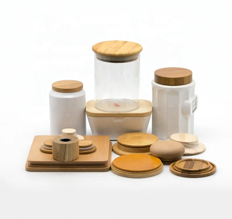 Mass Production Customized Logo Eco-Friendly Bamboo Wooden Lid For Stacked Glass Storage Jar