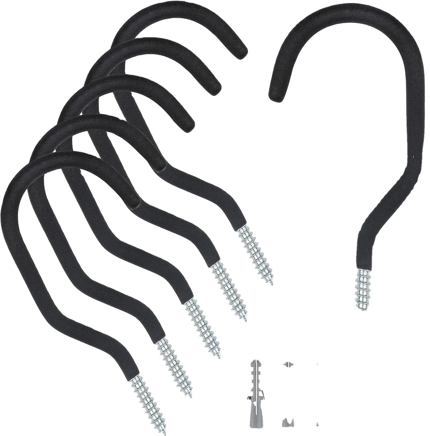 Utility Double Hooks 8 Pcs Steel Bucket Bracket Non-Slip Rubber Tool Hooks for Bulk Items, Bicycles