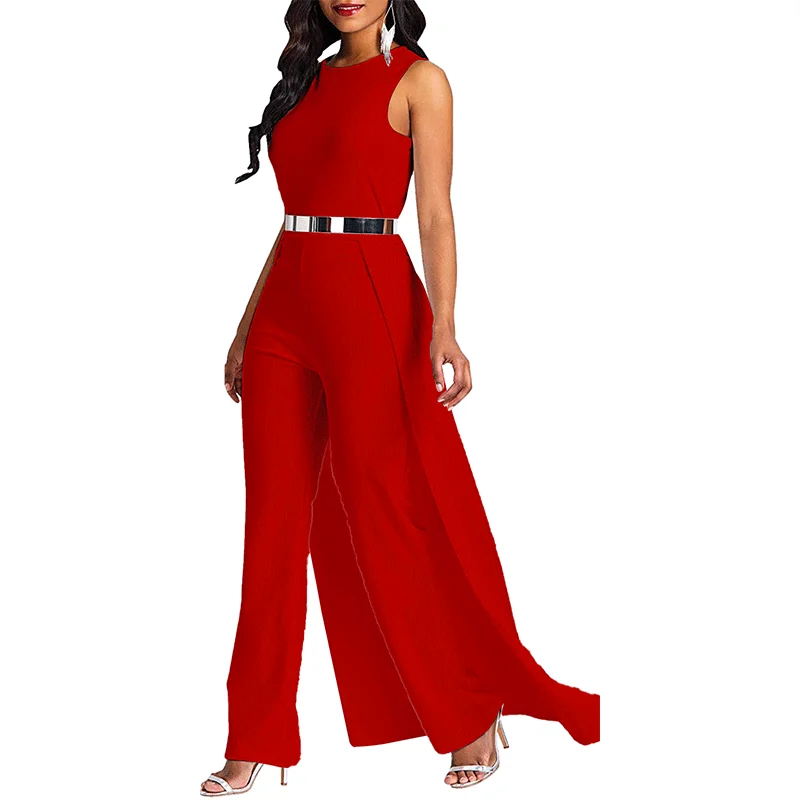 New Design Wide Leg Round Neck Back Tail Sleeveless Woman Party Jumpsuits and Rompers sexy women jumpsuit evening dress