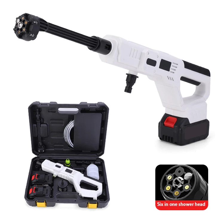 High Pressure Cordless Car Washer 6 in 1 nozzle Powerful Car Washing Machine with 4.0Ah Rechargeable Battery Car Washer Gun
