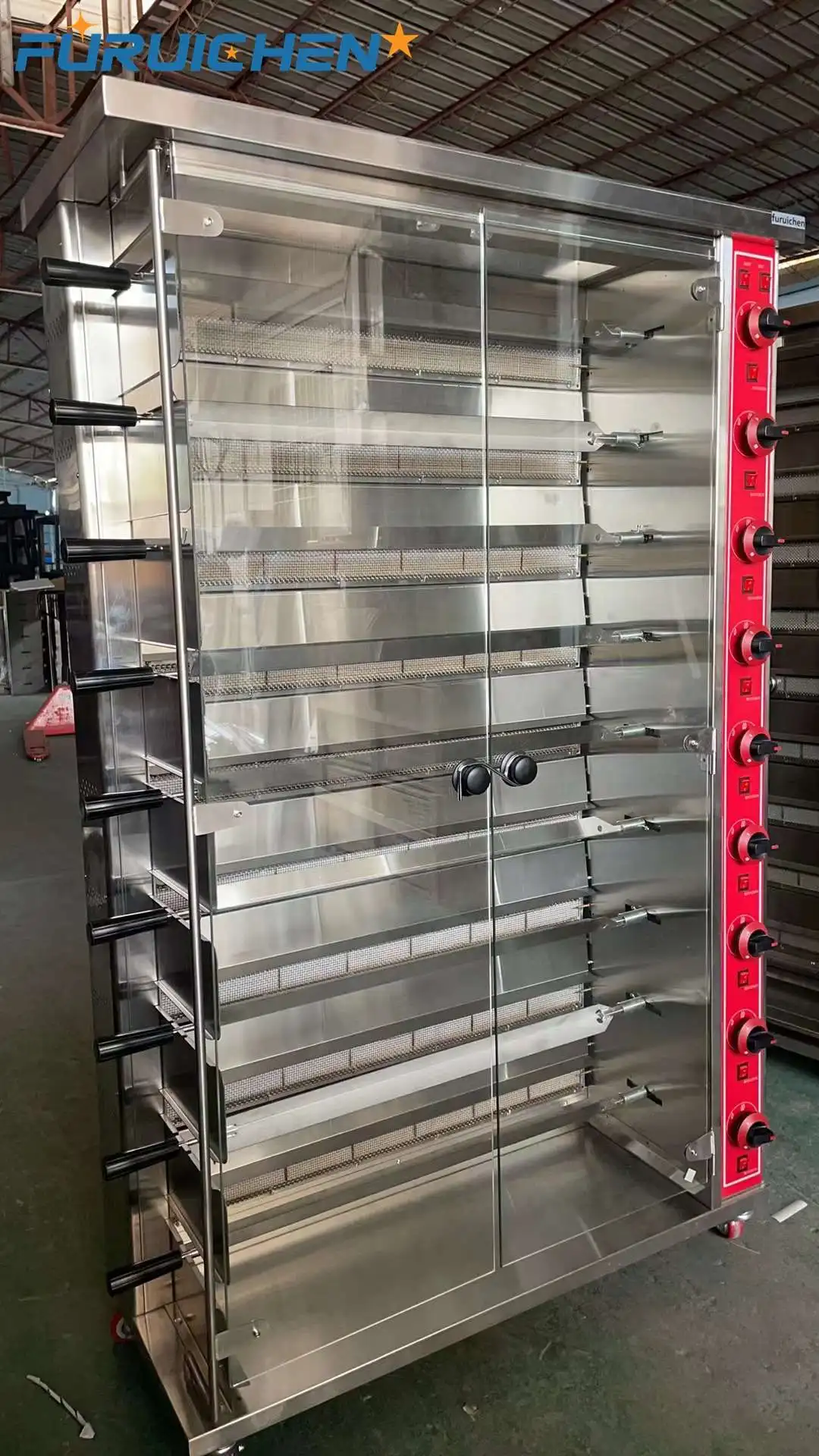 Furuichen Commercial 9-Rod Chicken Rotisserie Machine Gas Wholesale Vertical Rotisserie Rotary Oven