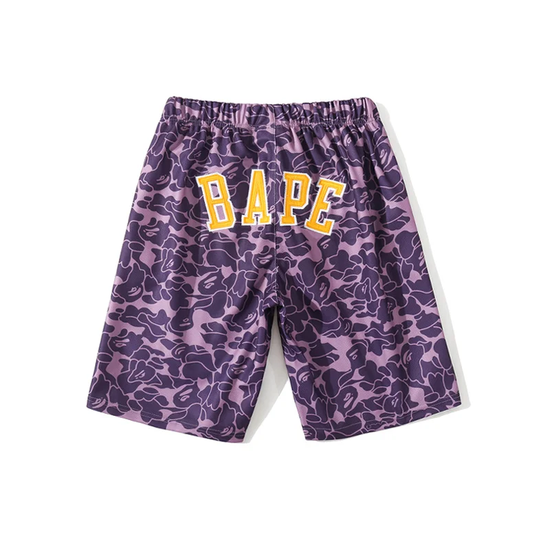 Wholesale Price High Quality Famous Team Animal Head Print Purple Breathable Baseball Short BAPE Sweatpants