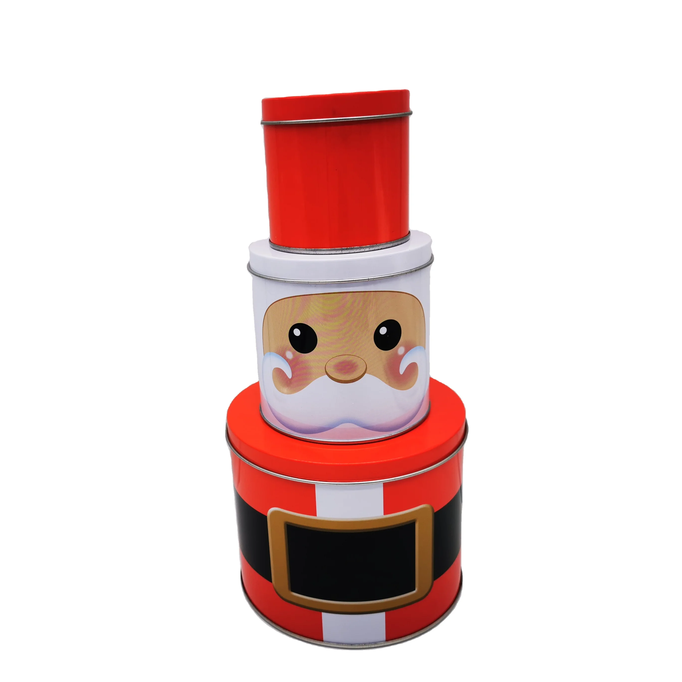 Hot sale round Christmas tin can customized high-quality three-layer metal can
