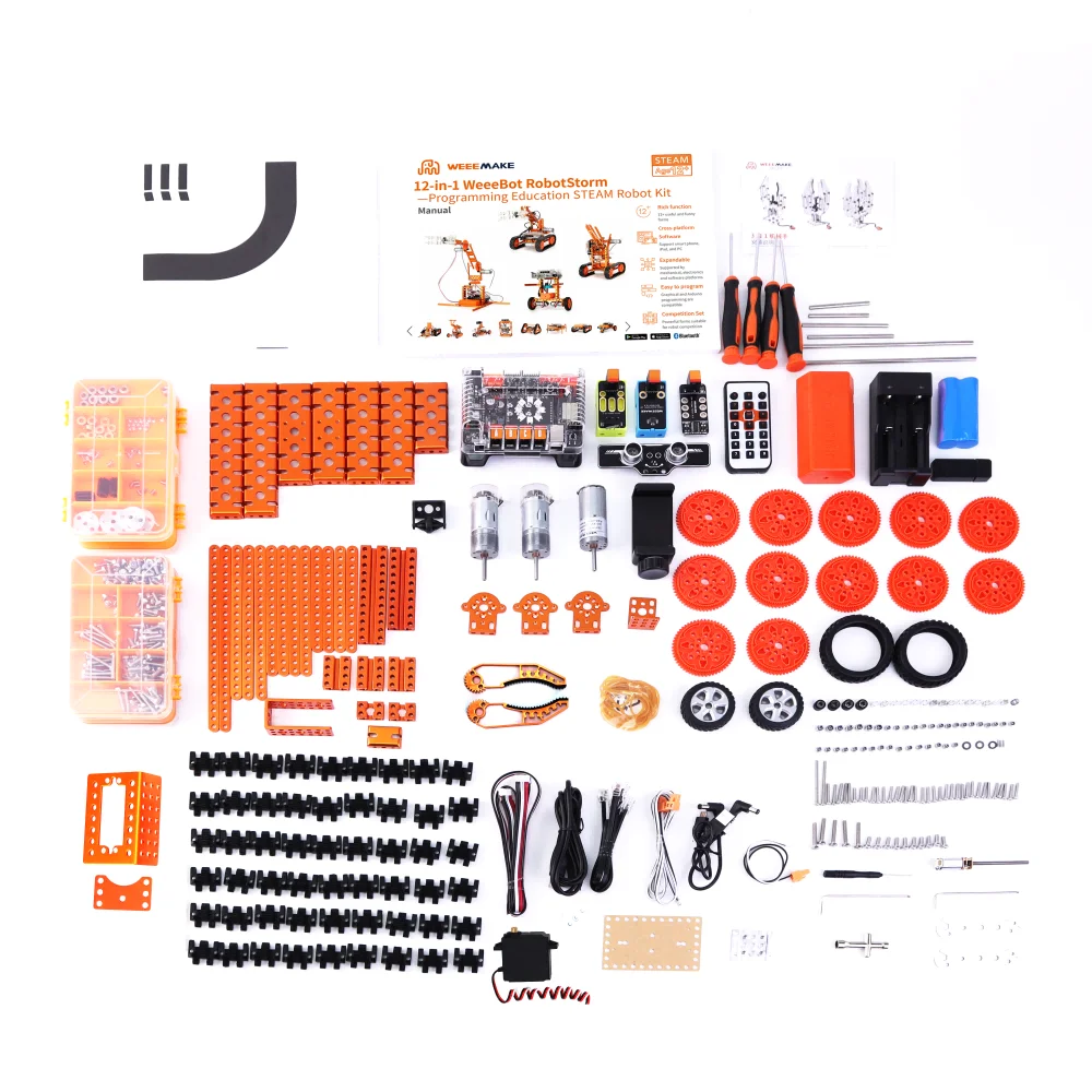 12 in 1 Weeebot RobotStorm 2.0 STEM School Children Robotic Educational Compatible with Arduino IDE Metal Robot Arm Gripper Kit