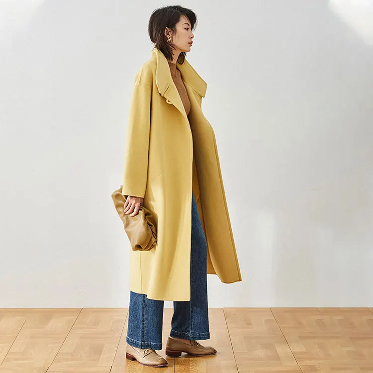 Wholesale Over Knee Wool Windbreaker Cashmere Coat Trench Double Face Wool Womens Long Overcoats