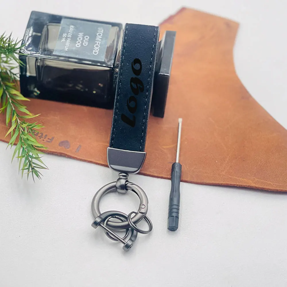 Suede Car Logo Customized Keychain Ring Vintage Leather Zinc Alloy Key Chain Keys Holder Universal Luxury Keyring Auto Gift