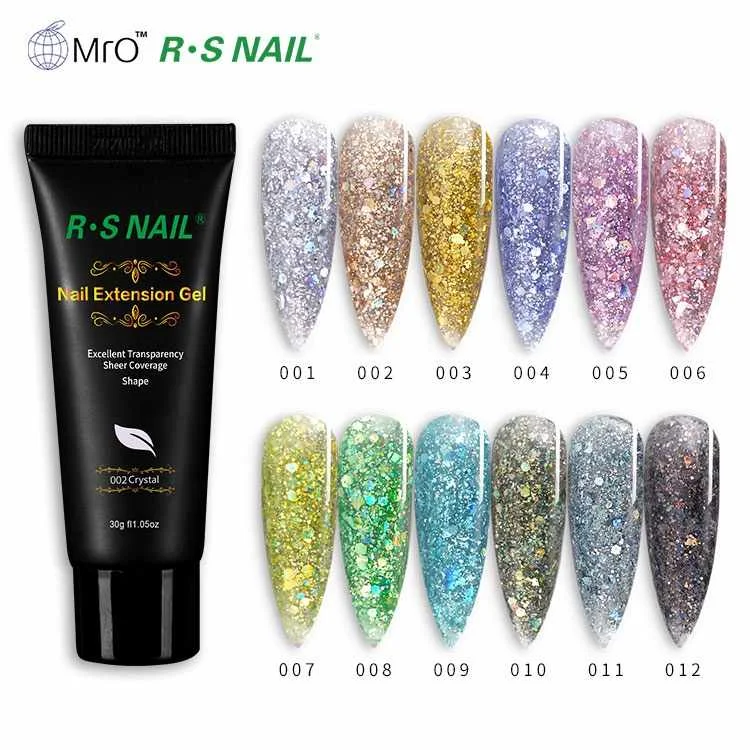 MRO 12 colors Glitter gel bright Crystal Spar Color nail extension gel
