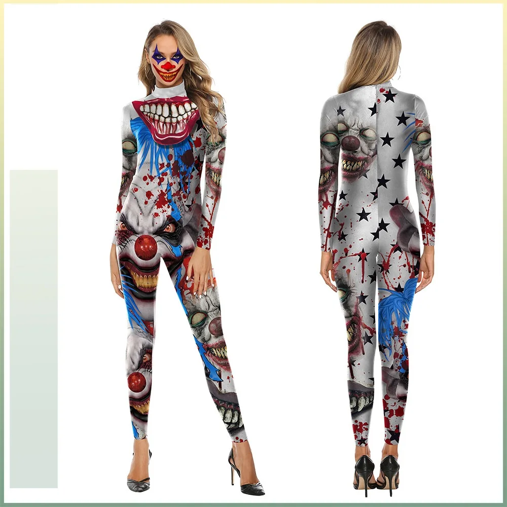 ZACAVIA New Halloween Costume Horror Variation Clown 3D Printed One-piece Costume Halloween Night Parade Performance Costume
