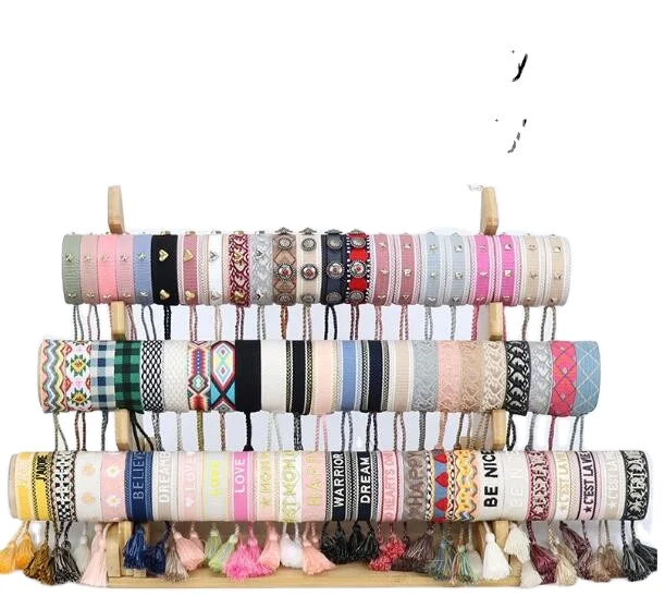 Bohemian Tassel Embroidered Love Knitted Letters Braided Rope Handmade Engraved Crochet Bracelets  wristband bracelet with studs