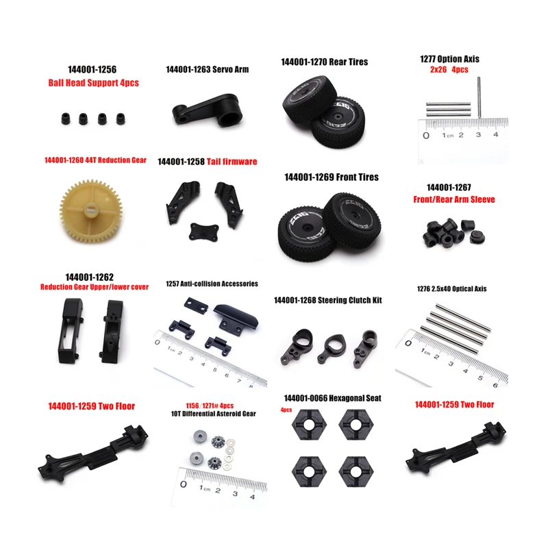 WLtoys 1/14 RC Car Spare Parts 144001 Original Parts 1256-1278 Ball Head Support Firmware Component Large Tooth Tiller Arm