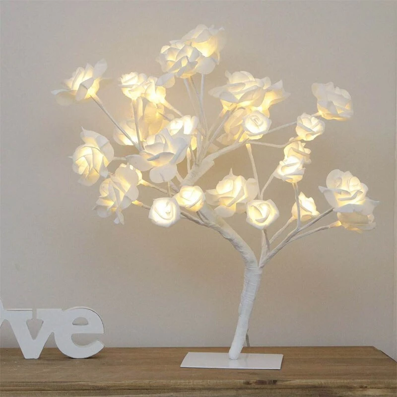USB Gifts Wedding Valentine Flower Tree Cherry Blossom Rose Lamps Fairy Desk Night Lights Christmas Home Decoration Table Lamp
