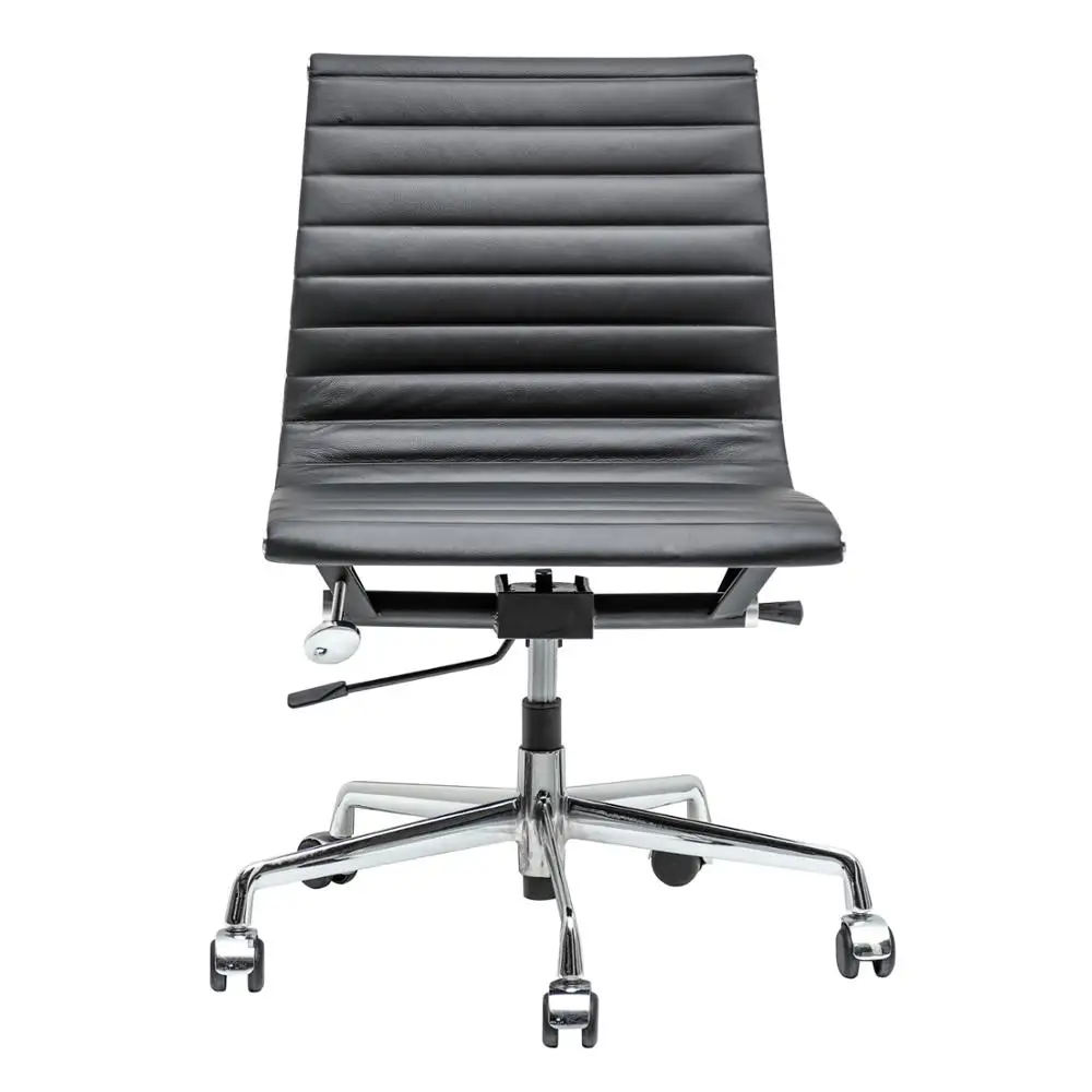 Chromed Aluminum Ribbed Leather Office Guest Chairs without Arms