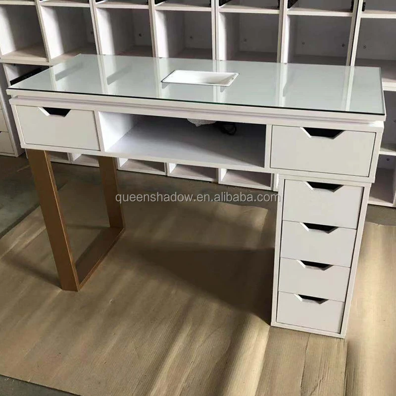 High quality wholesale White single double table manicure table with storage drawer vacuum cleaner for sale