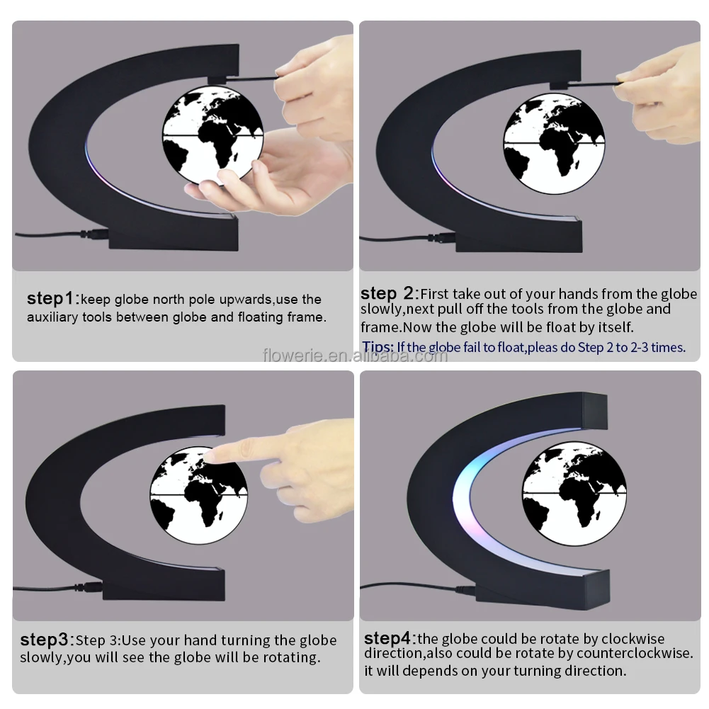 Earth 4 Inch Rotation Russia Float  LED Light English Word World Map Globe Creative Gift Practical Magnetic Levitation Globe