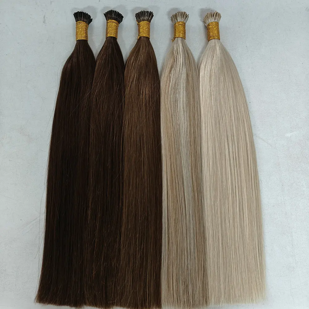 Double Drawn Italian Glue Pre Bonded Keratin I Tip Hair Extensions Cuticle Aligned Remy I Tip Human Hair
