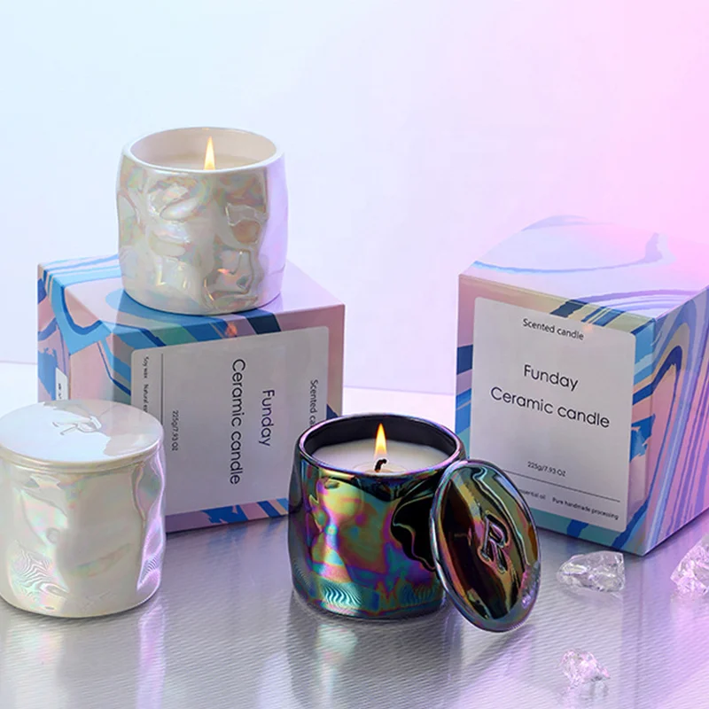 Luxury Colorful Scented Candle Custom Logo Exclusive Label Candle Container Vessels Ceramic Jars For Candles