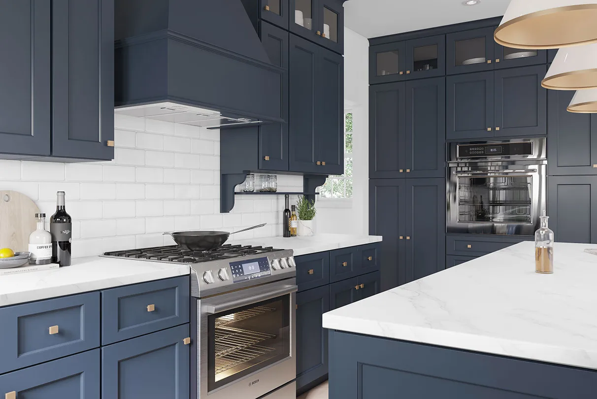 HZ RTA blue shaker style solid wood modern kitchen cabinet design