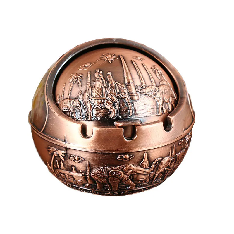 Retro Ashtray Household Cigarette Smoking Holder Home Decor Zinc Alloy Large Ash Holder with Lid for Home Friend Birthday Gift