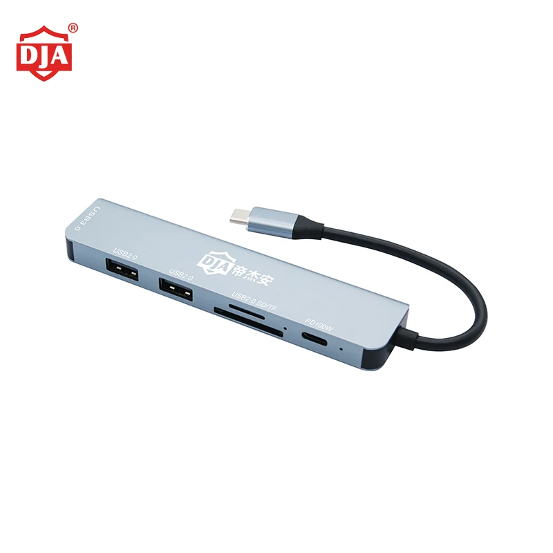 Aluminum Alloy 6 in 1 Type-c Docking Station USB2.0*2 6 Ports phone docking station Hub Adapter for Laptop Tablet PC